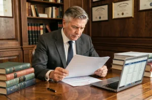 Avocat en droit commercial analysant l'article L110-1 du code de commerce dans un cabinet juridique parisien