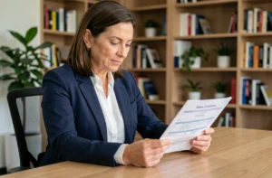 Femme consultant les offres de la mutuelle santé 602 dans un bureau professionnel